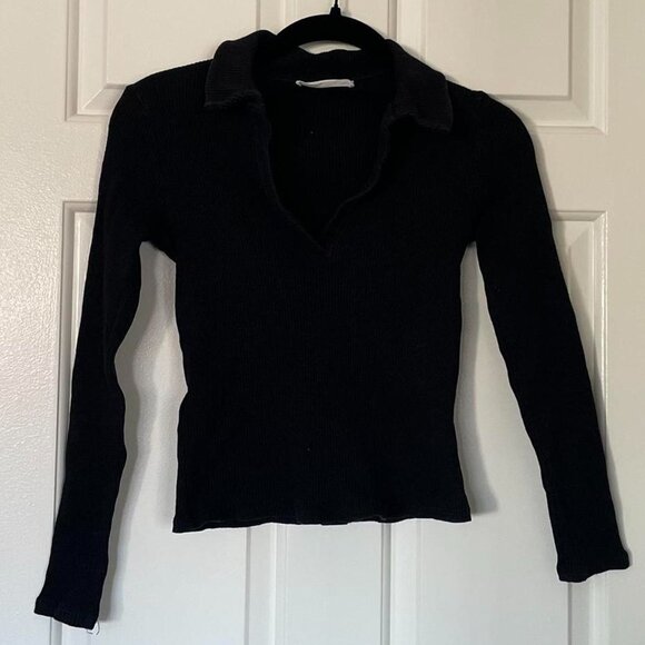 Mango Ribbed Long Sleeve Polo Top - Picture 2 of 3